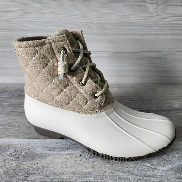 Sperry Womens 8.5M WOOL Duck Boots Beige Cream Quilted Upper Rubber Sole - Picture 2 of 14
